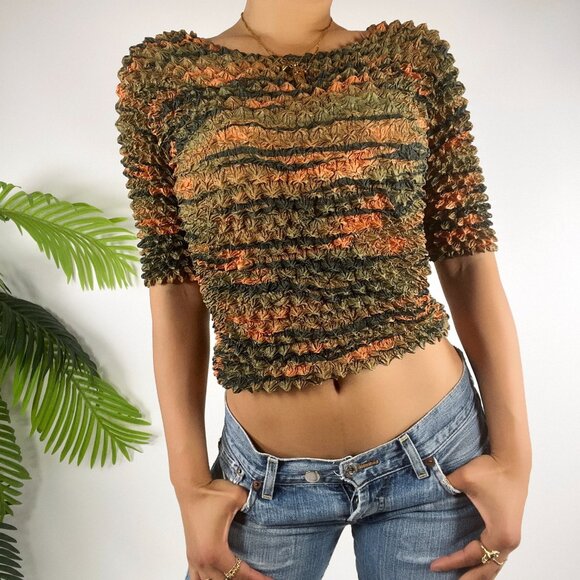 Vintage Y2K Green Fairy Grunge Stretchy Magic Bubble Shirt Popcorn Top / OS - Picture 1 of 6